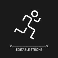 Running pixel perfect white linear ui icon for dark theme. Active lifestyle. Jogging practice. Vector line pictogram. Isolated user interface symbol for night mode. Editable stroke