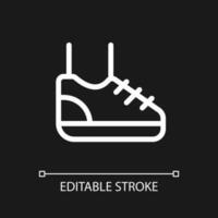Sneaker pixel perfect white linear ui icon for dark theme. Sport footwear. Running and jogging. Vector line pictogram. Isolated user interface symbol for night mode. Editable stroke