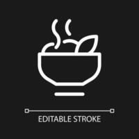 Hot meal pixel perfect white linear ui icon for dark theme. Dinner time. Delicious breakfast. Vector line pictogram. Isolated user interface symbol for night mode. Editable stroke