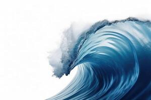 Beautiful deep blue tube wave in the ocean on white background. photo