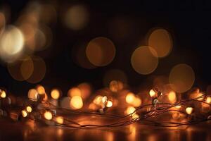 Festive background garland bokeh. Colorful string lights on a dark background. photo