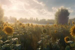 un campo de girasoles en el ajuste Dom. generativo ai foto