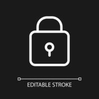 Padlock pixel perfect white linear ui icon for dark theme. Closed access to sensitive data. Vector line pictogram. Isolated user interface symbol for night mode. Editable stroke
