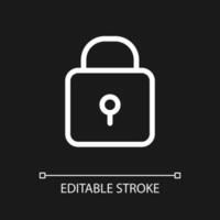 Padlock pixel perfect white linear ui icon for dark theme. Closed access to sensitive data. Vector line pictogram. Isolated user interface symbol for night mode. Editable stroke