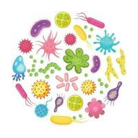 Microorganism, bacteria, virus cell, disease bacterium and fungi cells. Micro organism, diseases and viruses cartoon vector icons