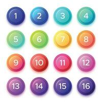 Pointing number on gradient bullet button icon. Colorful 3D circle buttons with point numbers on ball bullets isolated vector icons set