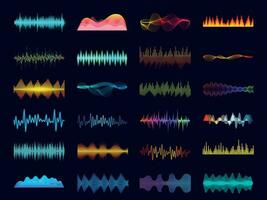 Audio waveform signals, wave song equalizer, stereo recorder sound visualization. Soundtrack signal and melody beat vector concept