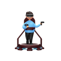 3D Rendering Happy Male Character Wearing Vr Glasses With Controller On Treadmill. png