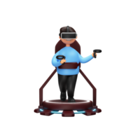 3d le rendu content Masculin personnage portant vr des lunettes avec manette sur tapis roulant. png