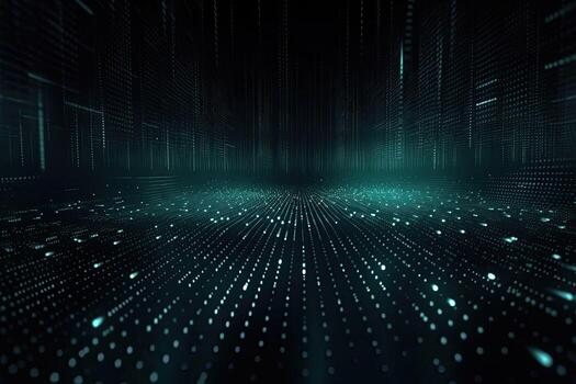 Sci-fi background of glowing particles with depth of field. Network connection. photo