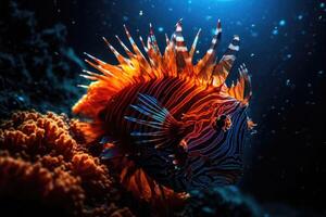 A colorful fish swimming at the bottom of the sea. Coral reef and fish. photo