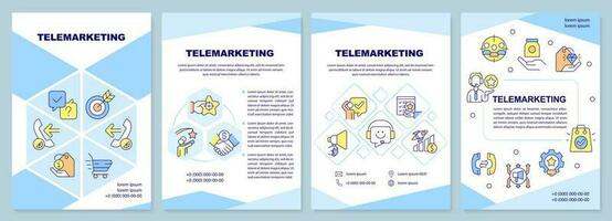 Telemarketing blue brochure template. Sales with phone calls. Leaflet design with linear icons. Editable 4 vector layouts for presentation, annual reports