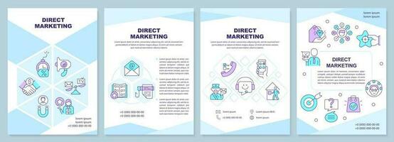 Direct marketing blue brochure template. Strategy. Leaflet design with linear icons. Editable 4 vector layouts for presentation, annual reports