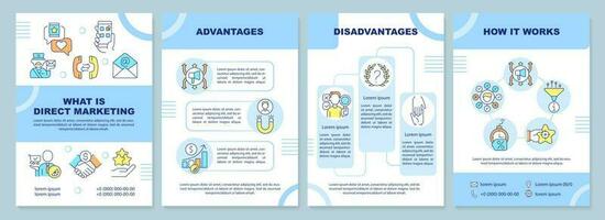 Direct marketing campaign blue brochure template. Leaflet design with linear icons. Editable 4 vector layouts for presentation, annual reports