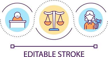 Trial procedure loop concept icon. Conviction of crime. Prosecution and arrest. Judiciary law abstract idea thin line illustration. Isolated outline drawing. Editable stroke vector