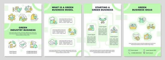 Green industry business brochure template. Eco friendly. Leaflet design with linear icons. Editable 4 vector layouts for presentation, annual reports