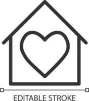 Loving environment at home pixel perfect linear icon. Donations. Help homeless. Provide with dwelling. Thin line illustration. Contour symbol. Vector outline drawing. Editable stroke