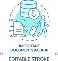 Important document backup turquoise concept icon. Copy personal data before travel abstract idea thin line illustration. Isolated outline drawing. Editable stroke vector