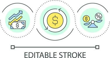 Currency exchange rate loop concept icon. Banking operations. Finance management. Inflation control abstract idea thin line illustration. Isolated outline drawing. Editable stroke vector