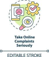 Take online complaints seriously concept icon. Food industry customer satisfaction abstract idea thin line illustration. Isolated outline drawing. Editable stroke vector