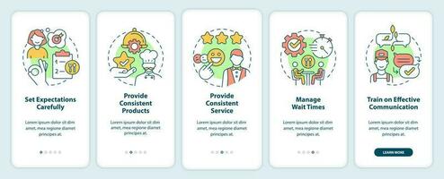 restaurante cliente Servicio inducción móvil aplicación pantalla. comunicación recorrido 5 5 pasos editable gráfico instrucción con lineal conceptos. ui, ux, gui modelo vector