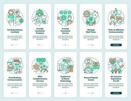 Serving customers in restaurant onboarding mobile app screen set. Walkthrough 5 steps editable graphic instructions with linear concepts. UI, UX, GUI template vector