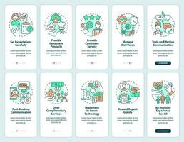 Serving customers in restaurant onboarding mobile app screen set. Walkthrough 5 steps editable graphic instructions with linear concepts. UI, UX, GUI template vector