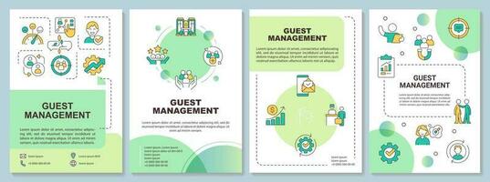 Guest service management green brochure template. Satisfaction. Leaflet design with linear icons. Editable 4 vector layouts for presentation, annual reports