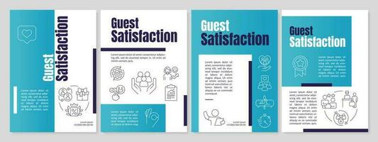 Satisfy guest in hospitality industry turquoise brochure template. Leaflet design with linear icons. Editable 4 vector layouts for presentation, annual reports