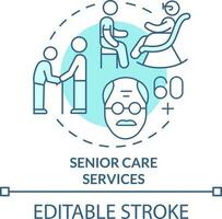 Senior care services turquoise concept icon. In demand small business type abstract idea thin line illustration. Isolated outline drawing. Editable stroke vector