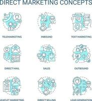 Direct marketing turquoise concept icons set. Strategy of individual sales. Business idea thin line color illustrations. Isolated symbols. Editable stroke vector