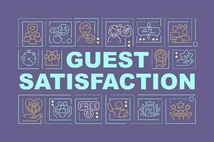 Guest satisfaction in hospitality industry word concepts purple banner. Infographics with editable icons on color background. Isolated typography. Vector illustration with text