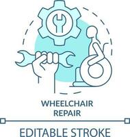 Wheelchair repair turquoise concept icon. In demand small business idea abstract idea thin line illustration. Isolated outline drawing. Editable stroke vector