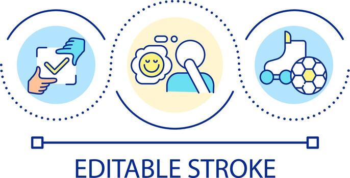 Positive thoughts loop concept icon. Think of interest and hobbies. Focusing on leisure activities abstract idea thin line illustration. Isolated outline drawing. Editable stroke vector