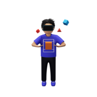 3D Rendering of Young Man, Geometric Elements Through VR Box. png