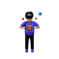 3d Renderização do jovem homem, geométrico elementos através vr caixa. png