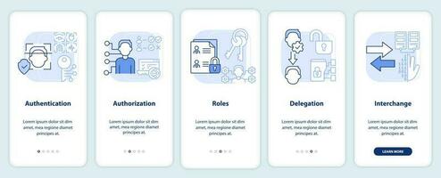 sistema capacidades ligero azul inducción móvil aplicación pantalla. acceso recorrido 5 5 pasos editable gráfico instrucciones con lineal conceptos. ui, ux, gui modelo vector