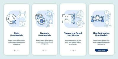 usuario modelado ligero azul inducción móvil aplicación pantalla. Interacción recorrido 4 4 pasos editable gráfico instrucciones con lineal conceptos. ui, ux, gui modelo vector