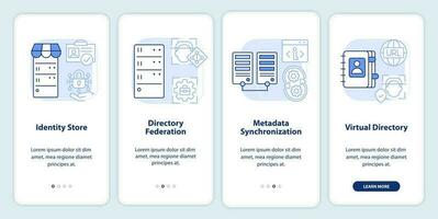 directorio servicios ligero azul inducción móvil aplicación pantalla. datos recorrido 4 4 pasos editable gráfico instrucciones con lineal conceptos. ui, ux, gui modelo vector