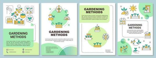 Methods of gardening green brochure template. Planting. Leaflet design with linear icons. Editable 4 vector layouts for presentation, annual reports