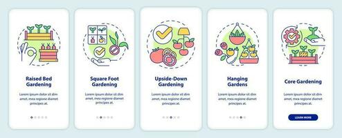 Effective gardening onboarding mobile app screen. Plant care walkthrough 5 steps editable graphic instructions with linear concepts. UI, UX, GUI template vector