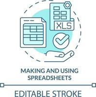 Making and using spreadsheets turquoise concept icon. Critical thinking skill abstract idea thin line illustration. Isolated outline drawing. Editable stroke vector