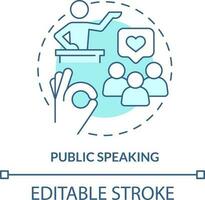 Public speaking turquoise concept icon. Essential life skill abstract idea thin line illustration. Motivational speaker. Isolated outline drawing. Editable stroke vector