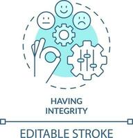 Having integrity turquoise concept icon. Self-management skill abstract idea thin line illustration. Honesty about morals. Isolated outline drawing. Editable stroke vector