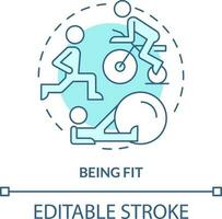 Being fit turquoise concept icon. Basic life skill abstract idea thin line illustration. Regular exercise routine. Isolated outline drawing. Editable stroke vector