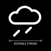 Light rain white linear ui icon for dark theme. Moderate rain. Precipitation and overcast. Vector line pictogram. Isolated user interface symbol for night mode. Editable stroke
