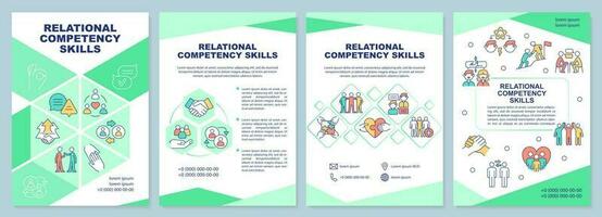 Relational competency skills green brochure template. Leaflet design with linear icons. Editable 4 vector layouts for presentation, annual reports