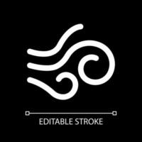 Strong wind white linear ui icon for dark theme. Wind force and speed. Weather forecast. Vector line pictogram. Isolated user interface symbol for night mode. Editable stroke