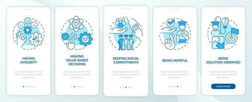 Skills for students blue onboarding mobile app screen. Efficiency walkthrough 5 steps editable graphic instructions with linear concepts. UI, UX, GUI template vector