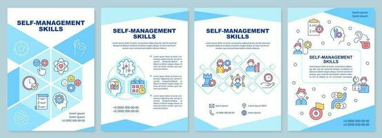 Self-management skills blue brochure template. Efficiency. Leaflet design with linear icons. Editable 4 vector layouts for presentation, annual reports